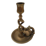 Antique bronze candlestick with dragon-shaped handle from the 17th century