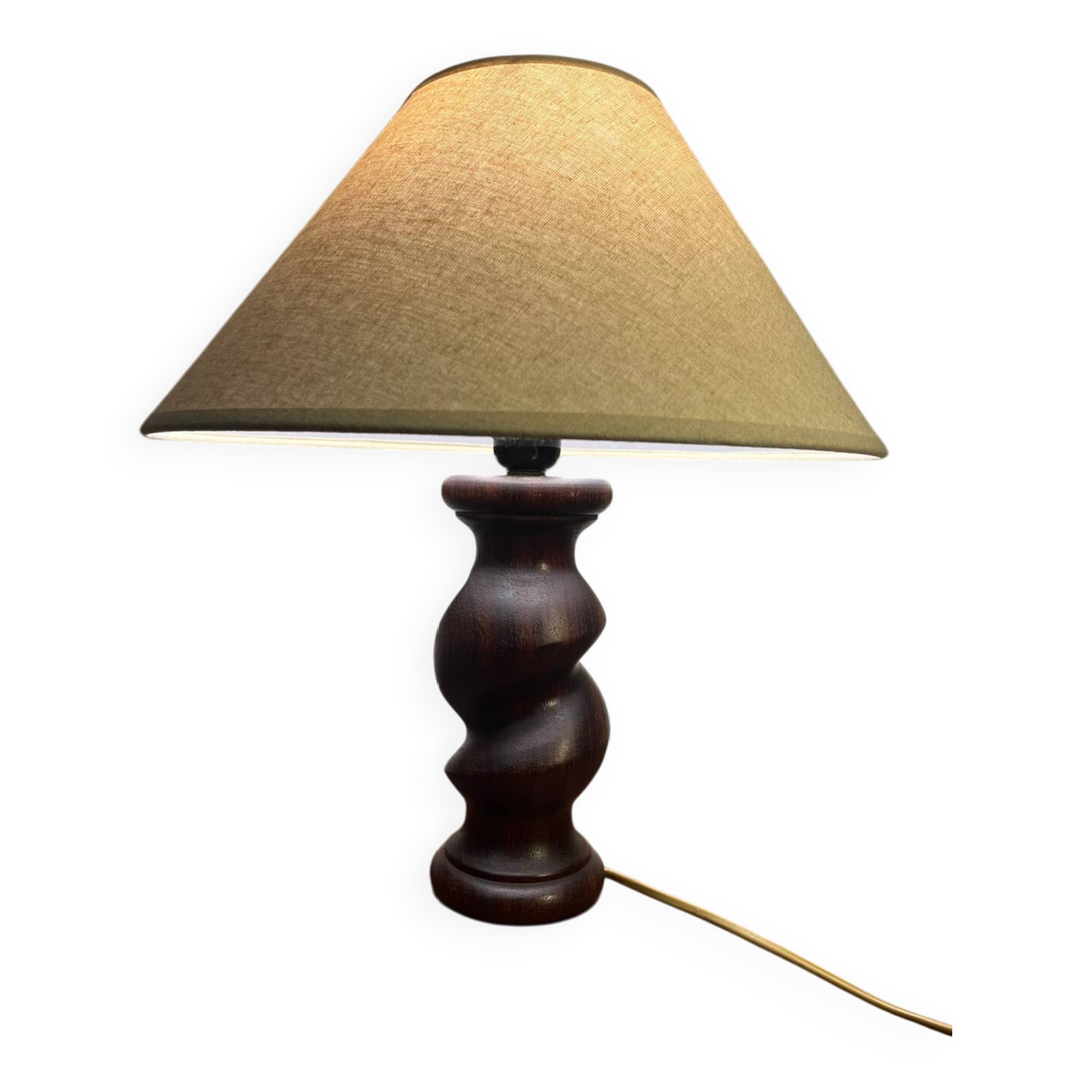 Solid turned wood foot lamp with lampshade
