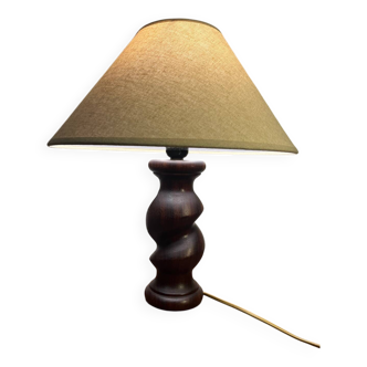 Lampe pied en bois massif tourné avec abat jour