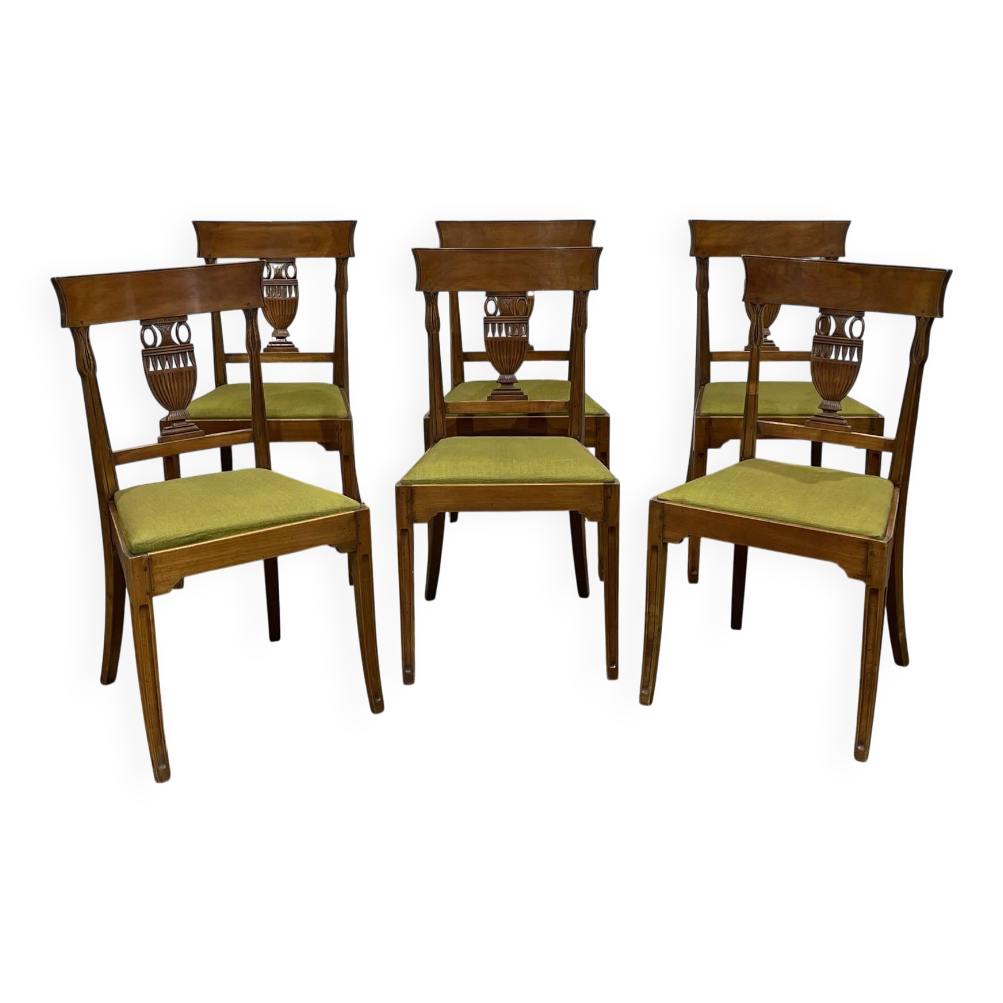 Set of 6 Directoire style cherry wood chairs, 1960s.