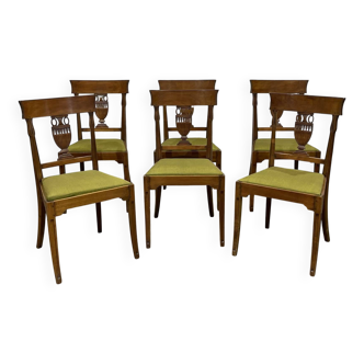 Suite de 6 chaises en merisier de style Directoire, années 60.