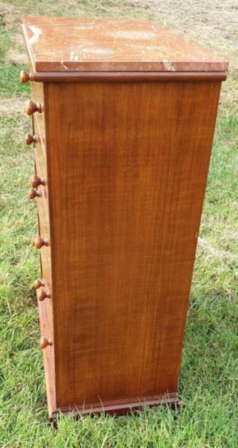 Mahogany and marble chest of drawers or chiffonier