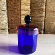 Handmade Blue, Pink and Black Glass Lidded Jar by Erik Höglund, 1992