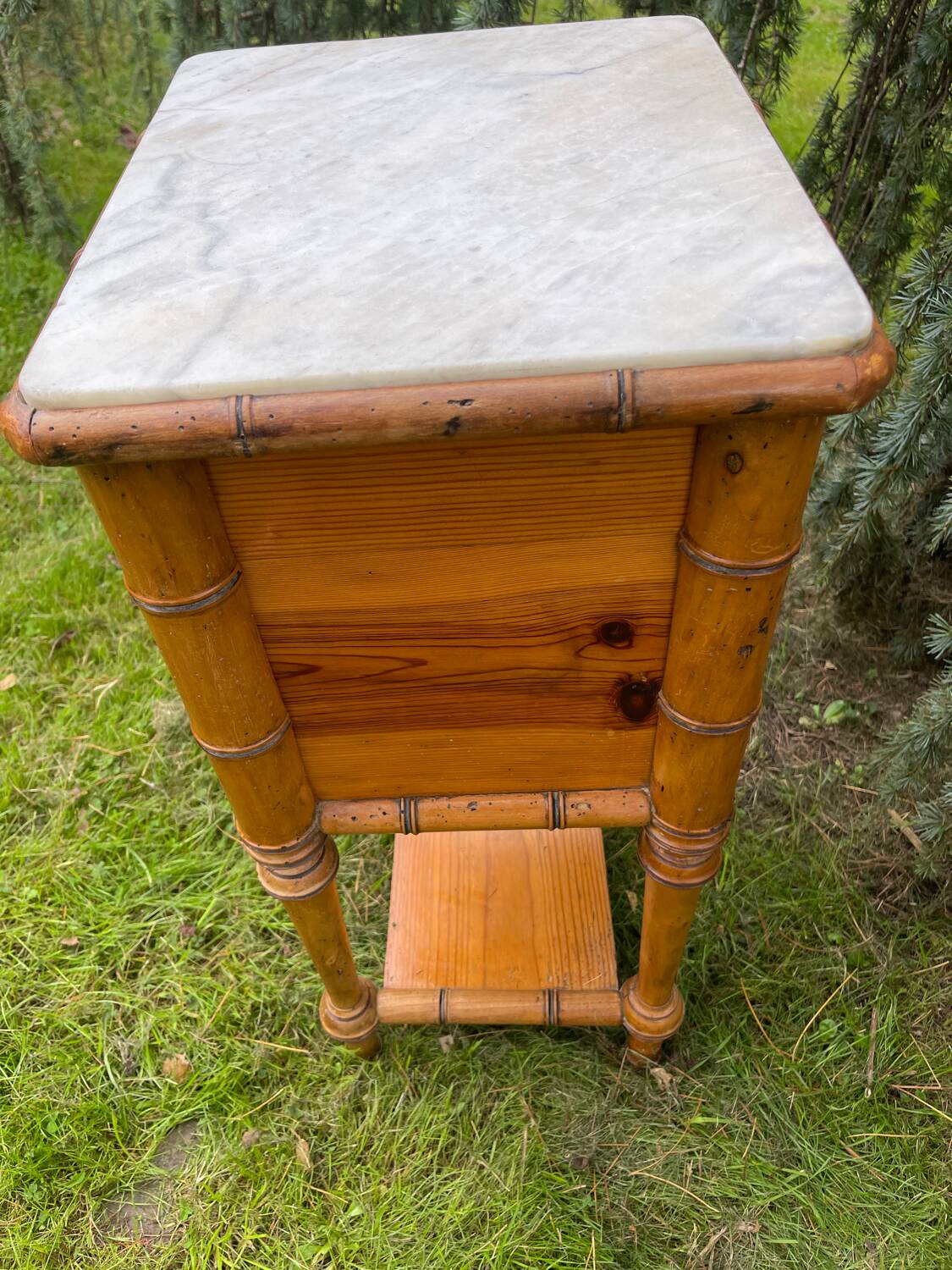 Bamboo and marble bedside table