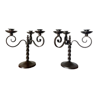 Pair of brutalist candelabras Charles Piguet 1930