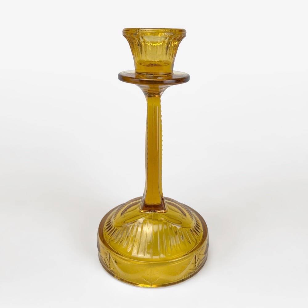 Art Deco amber glass candle holder