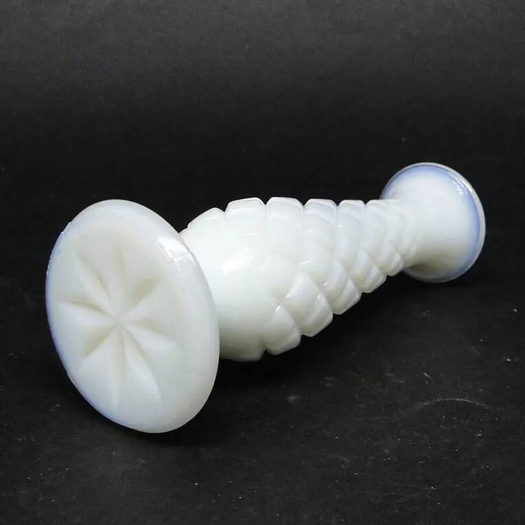Latticino mid-century modern vase, white glass, Ząbkowice, Poland, 1970s