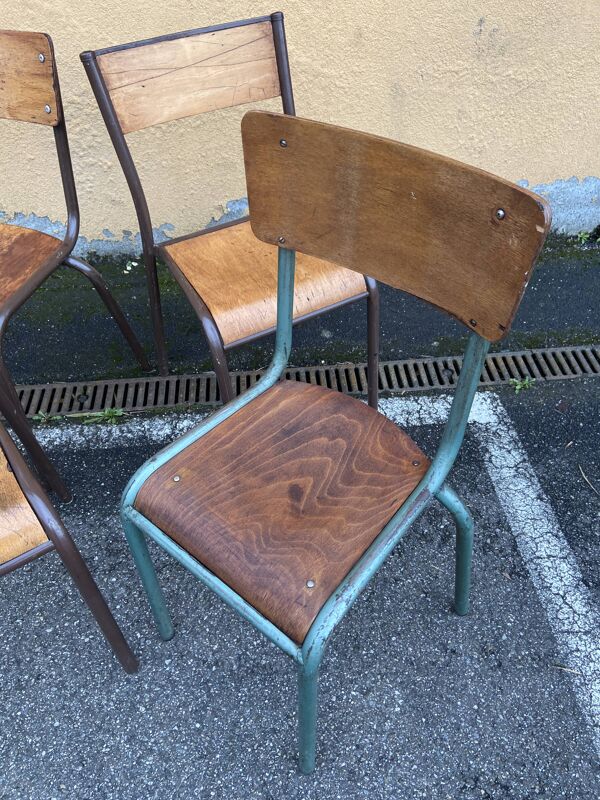 Lot de 4 chaises industrielles école vintage collectivités mullca