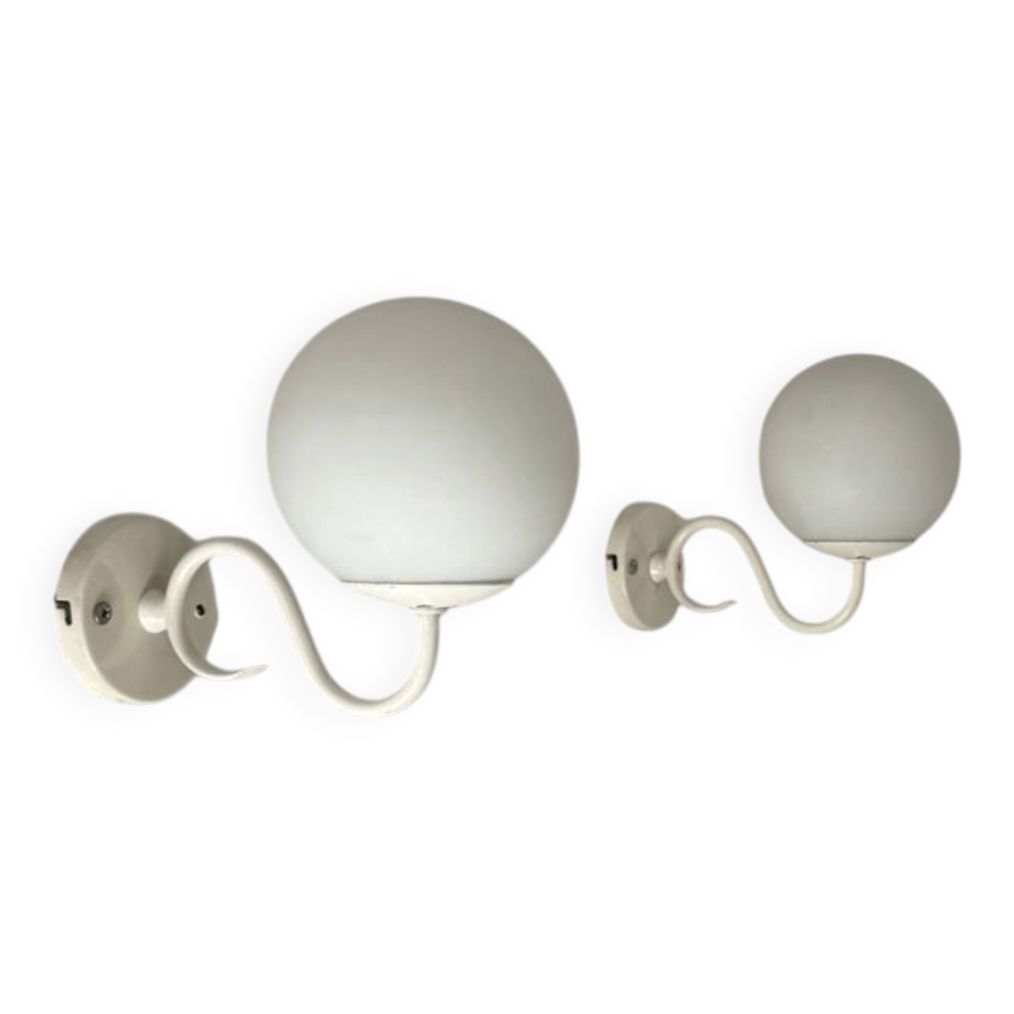 Pair of vintage metal and opaline wall lights, France, 1980.
