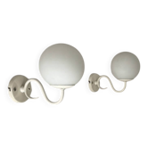 Pair of vintage metal and opaline wall lights, France, 1980.