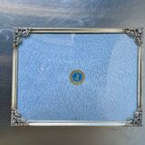 Cadre photo vintage en métal argenté 20,5 cm x 15,5 cm verre convexe