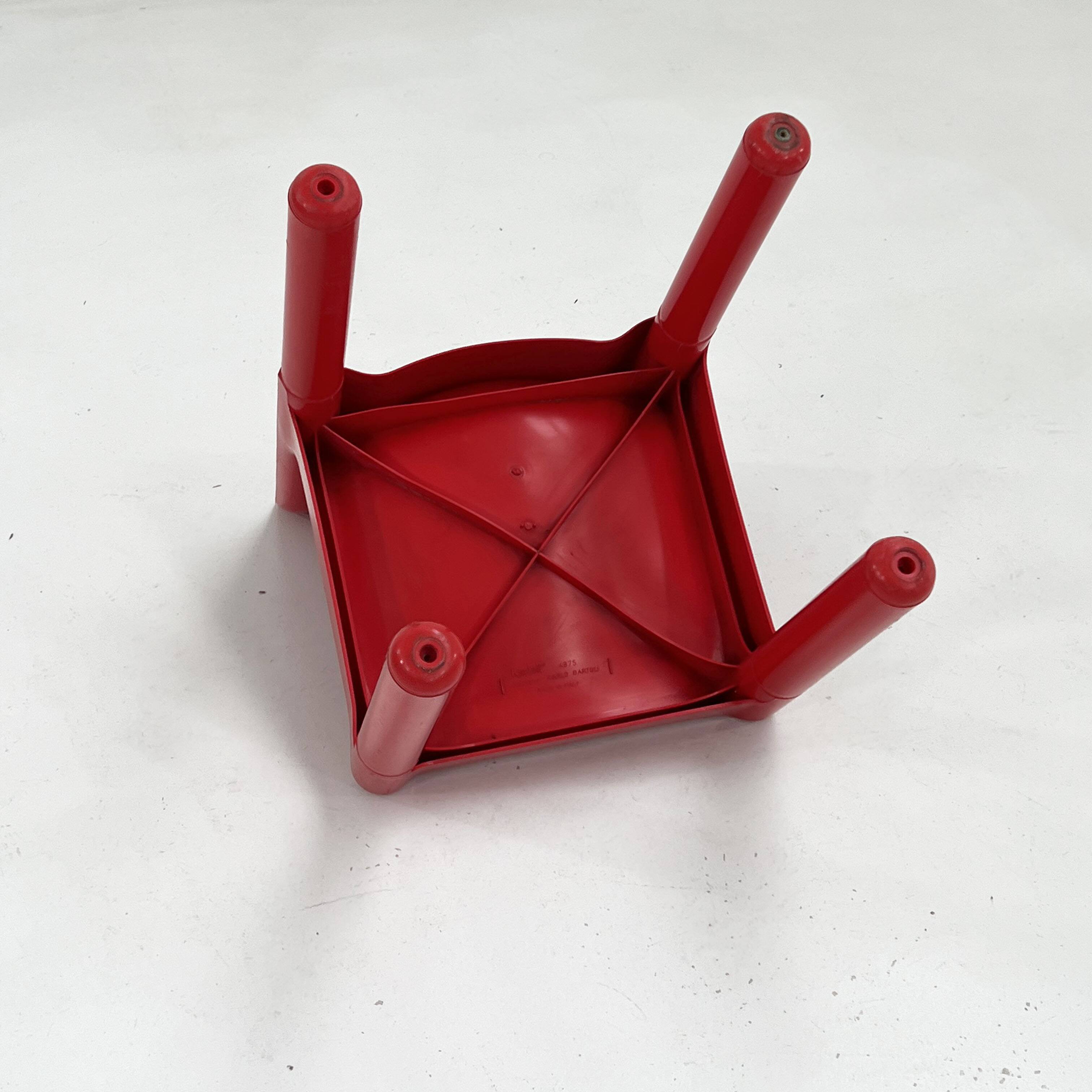 Set of 4 red chairs model 4875 by Carlo Bartoli for Kartell, 1970
