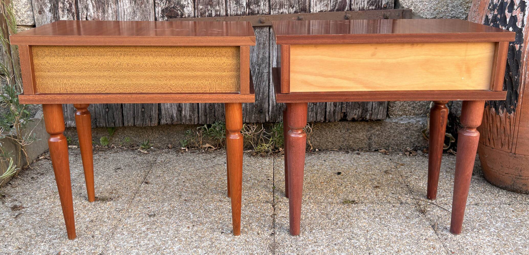 Pair of modernist bedside tables in wood, 1950s