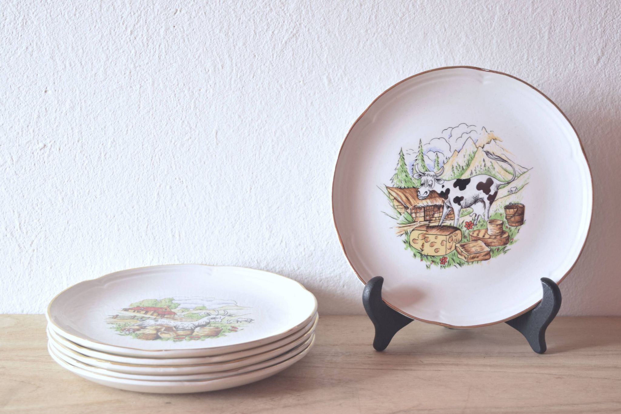 Moulin-des-Loups - Orchies - Set of 6 vintage glazed ceramic cheese plates
