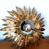 1960s golden brass sun ceiling light