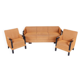 Canapé 3 places et 2 fauteuils tchèques Art Déco, J. Halabala, Up Závody, hêtre, chêne, années 1920-30