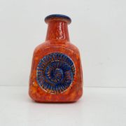 Scheurich West Germany Bay ceramic vase orange with blue fossils, 1970s