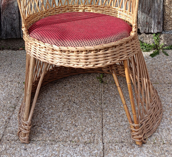 Fauteuil dossier haut en rotin, vintage, années 60