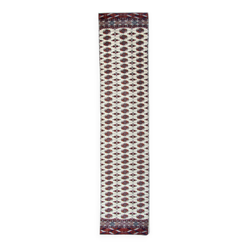 Tapis couloir turkmène, tapis géométrique fait main de Boukhara en ivoire à vendre