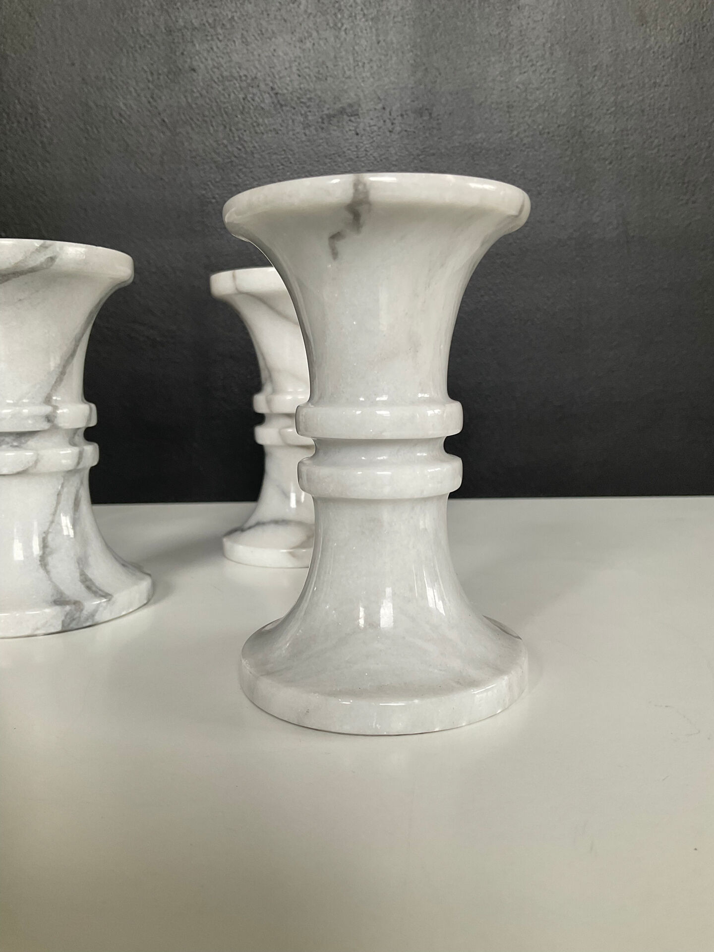 Set of 3 vintage Carrara marble candle holders