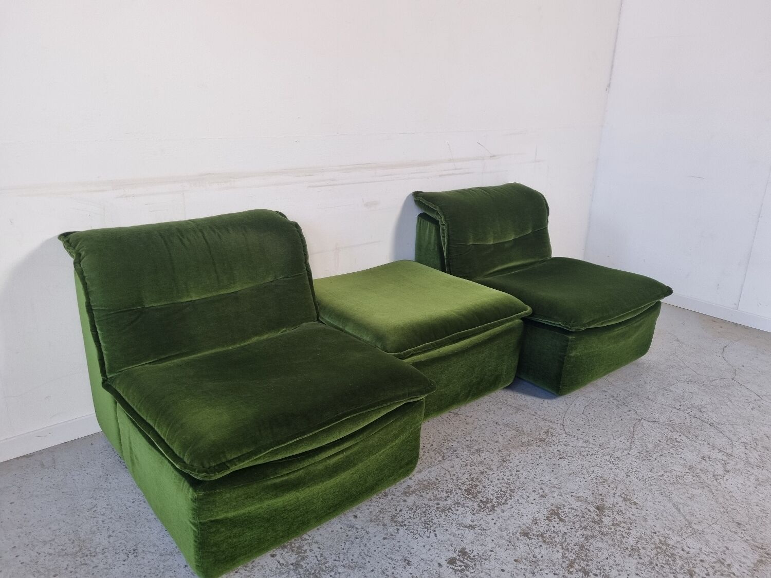 Pair of modular armchairs with ottoman, 70s