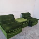 Pair of modular armchairs with ottoman, 70s