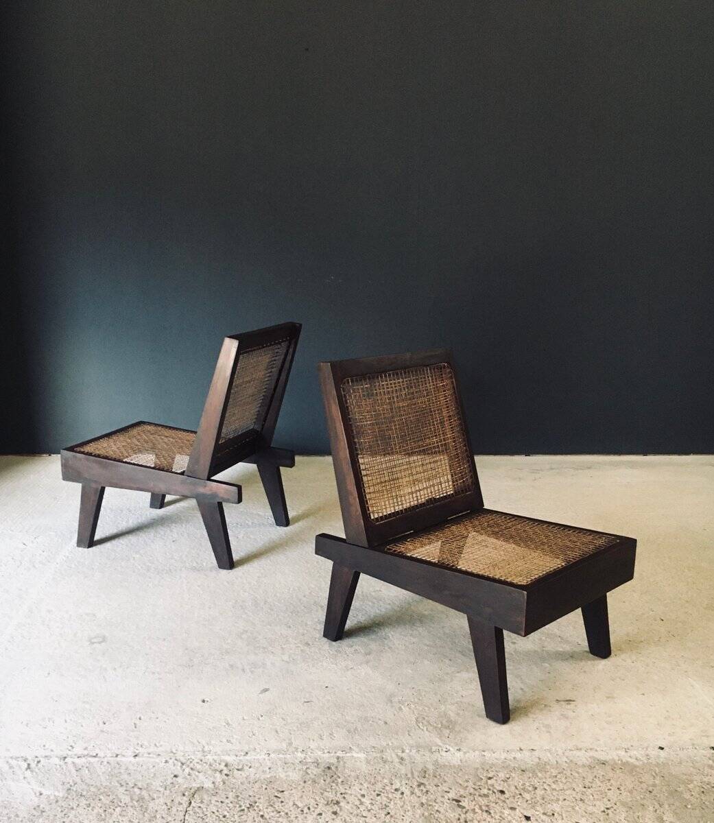 Low Modernist Folding Chairs by Pierre Jeanneret for Chandigarh, India, 1960s, Set of 2