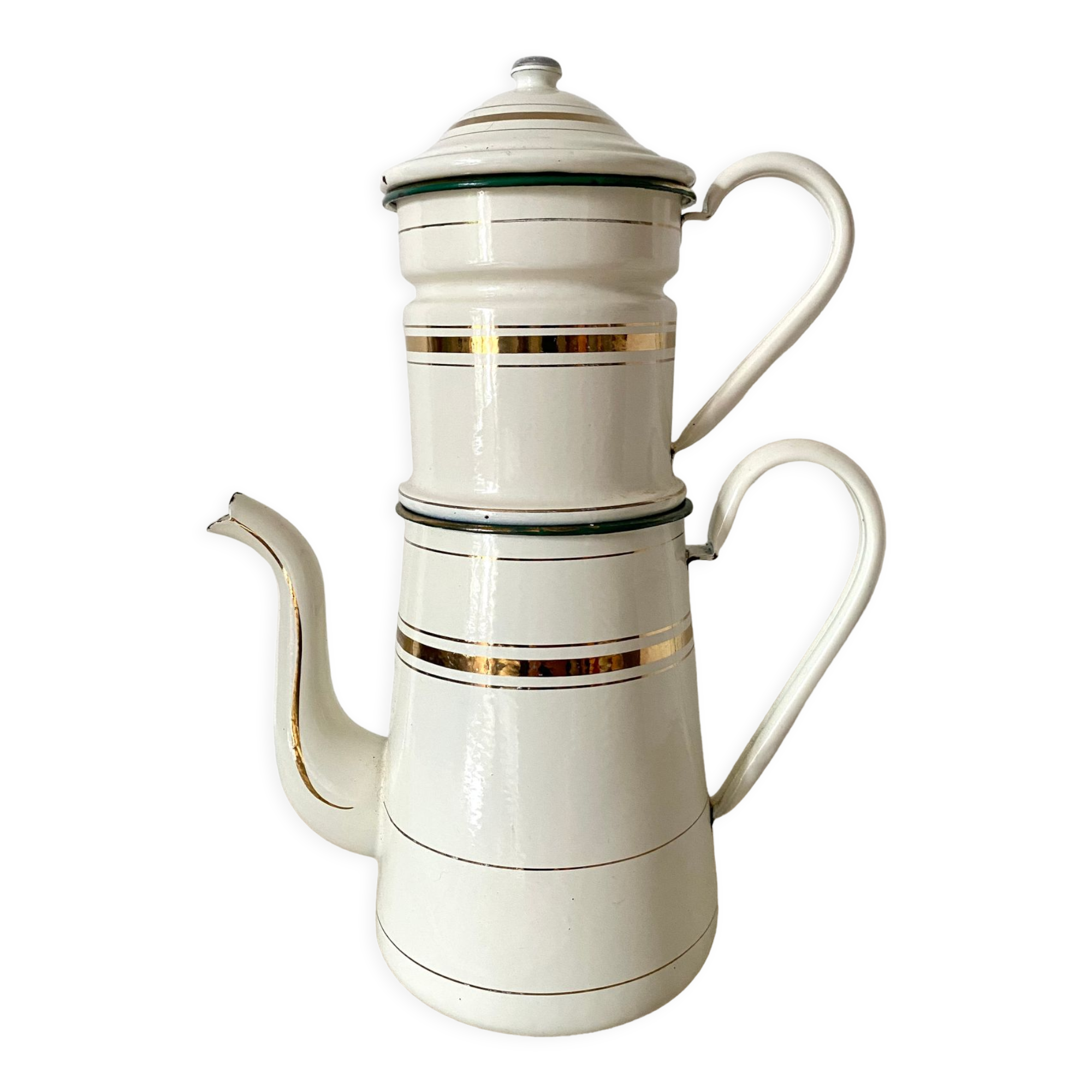 Antique coffee maker in enamelled sheet metal