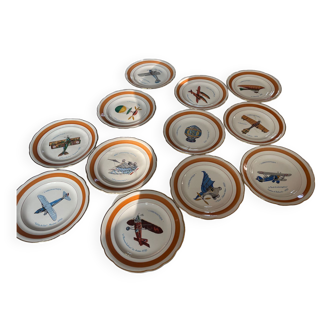 12 Gien l’Aeronautique dessert plates