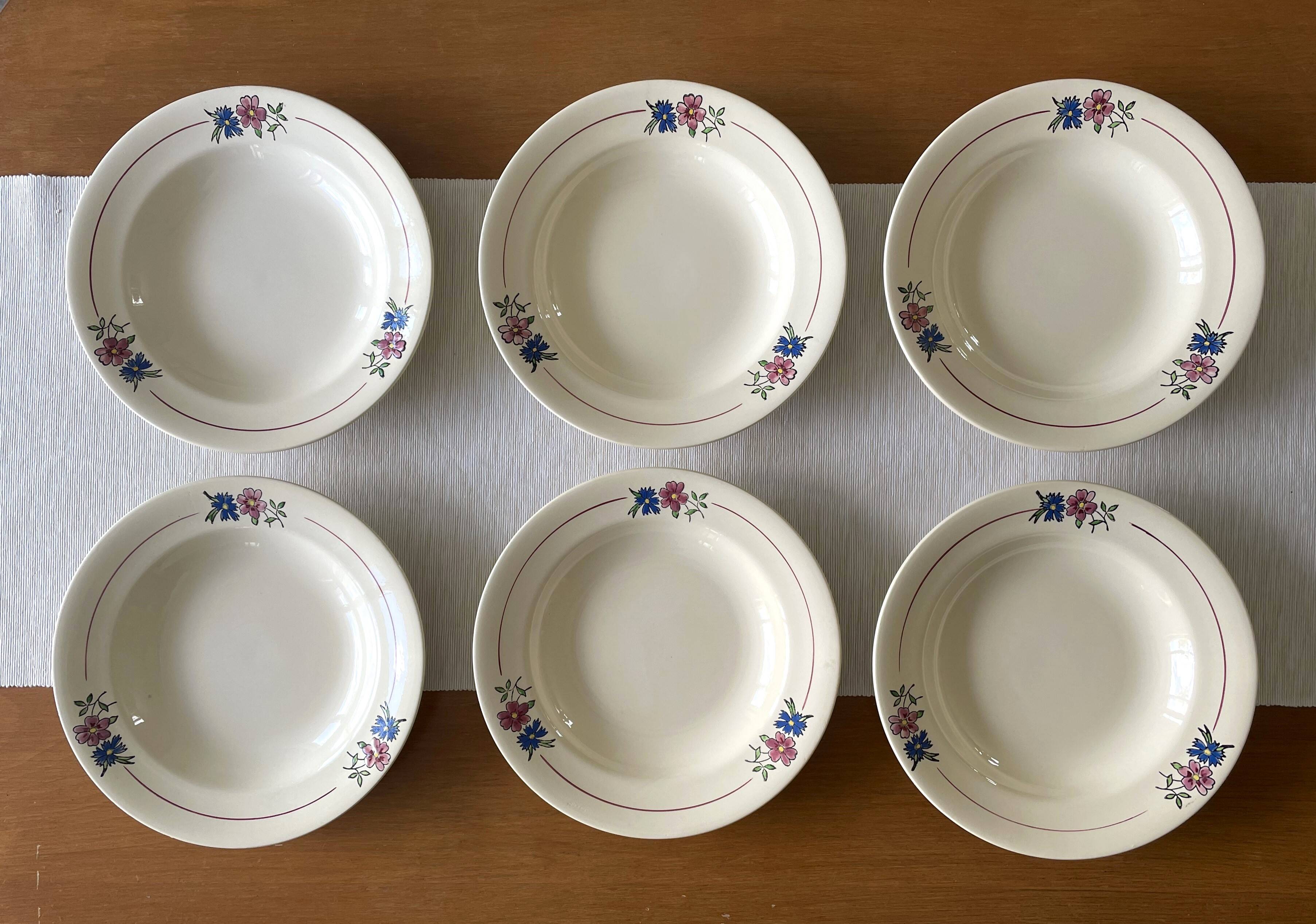 6 old earthenware soup plates from Salins-lès-Bains (Jura)