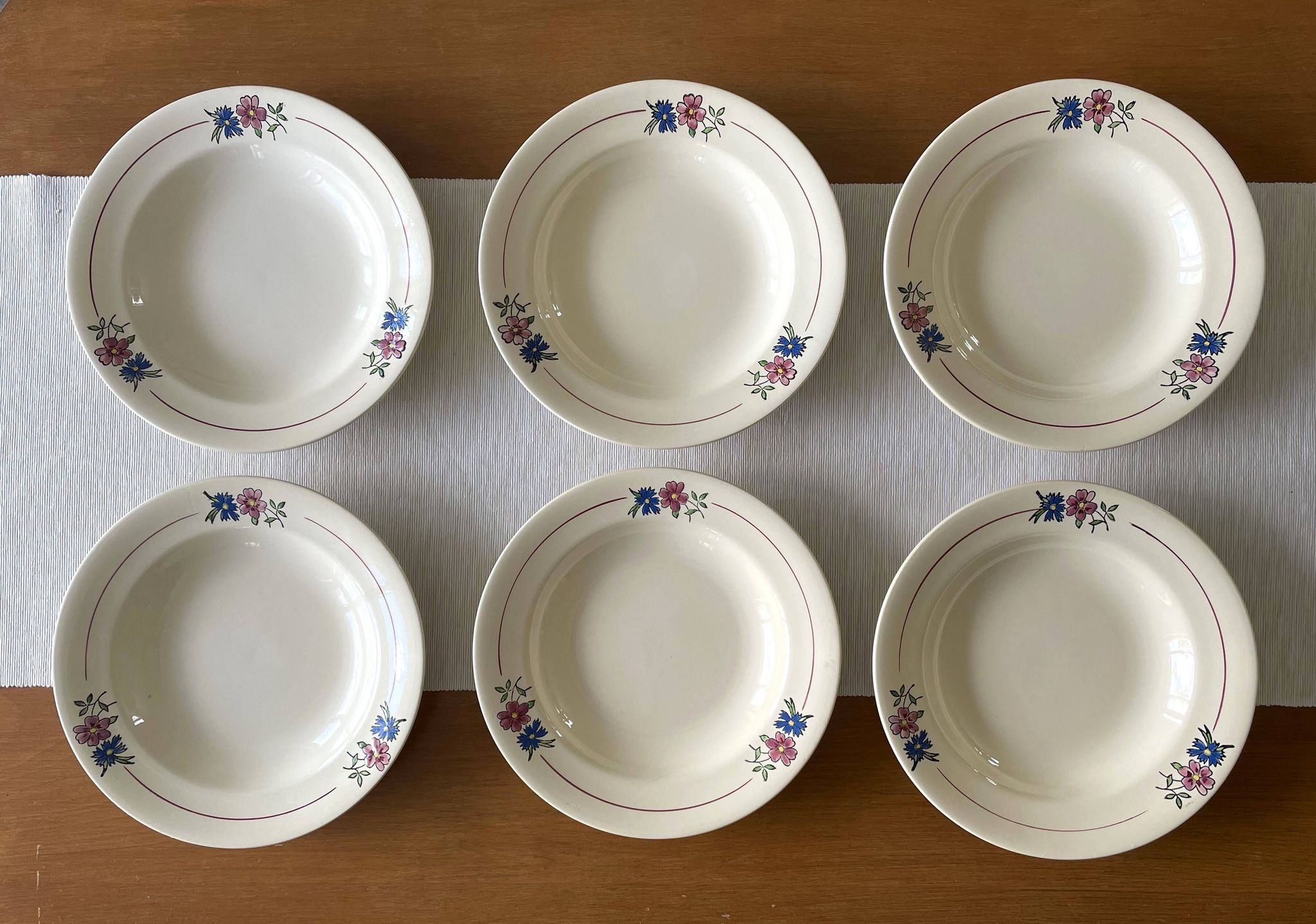 6 old earthenware soup plates from Salins-lès-Bains (Jura)