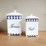 Blue and white flour and sugar food boxes