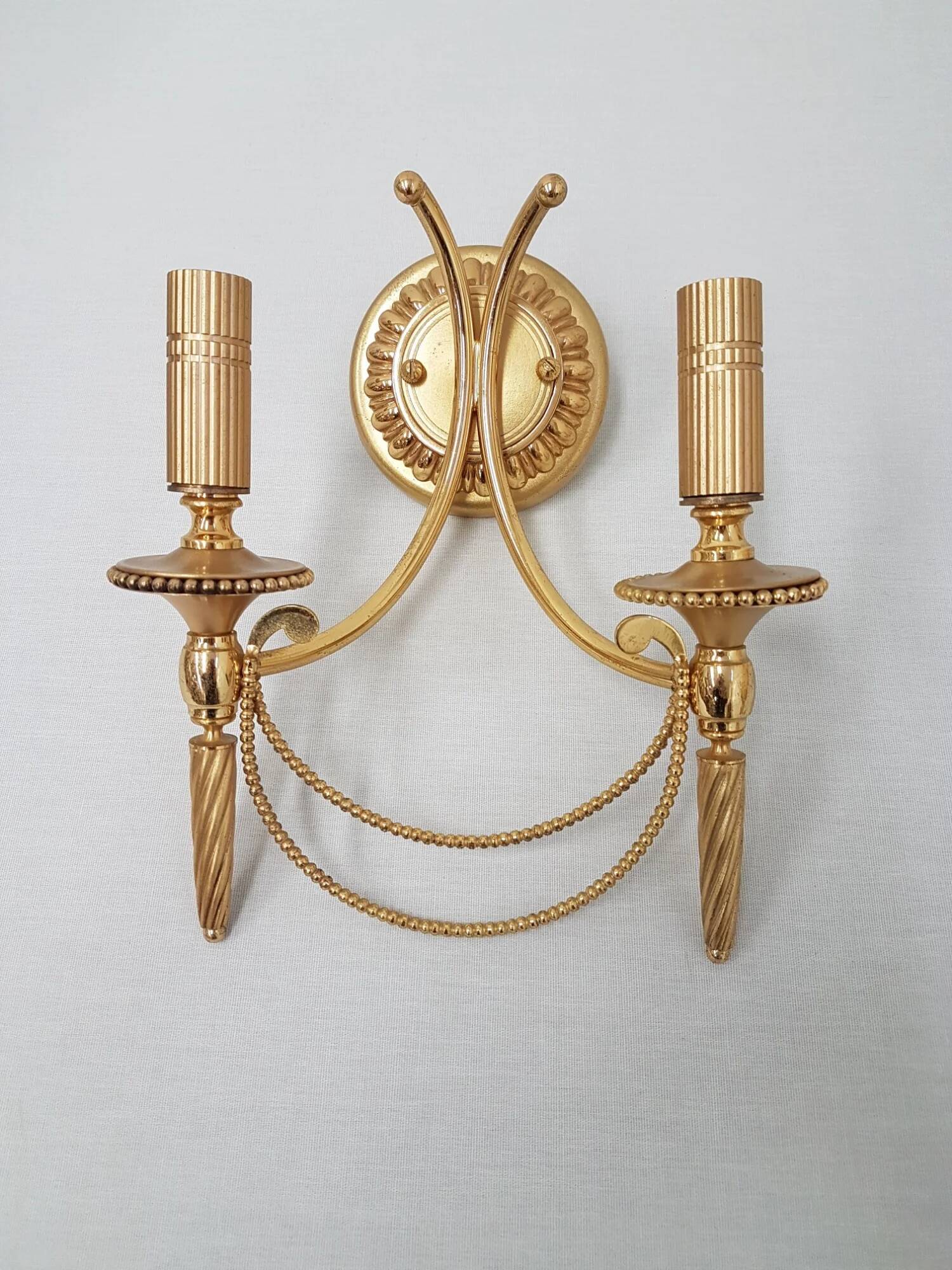 Set of 3 vintage Sciolari wall lights gold plated brass Italian 1960s