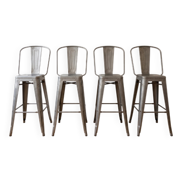 4 tabourets de bar Tolix industriels en métal gris