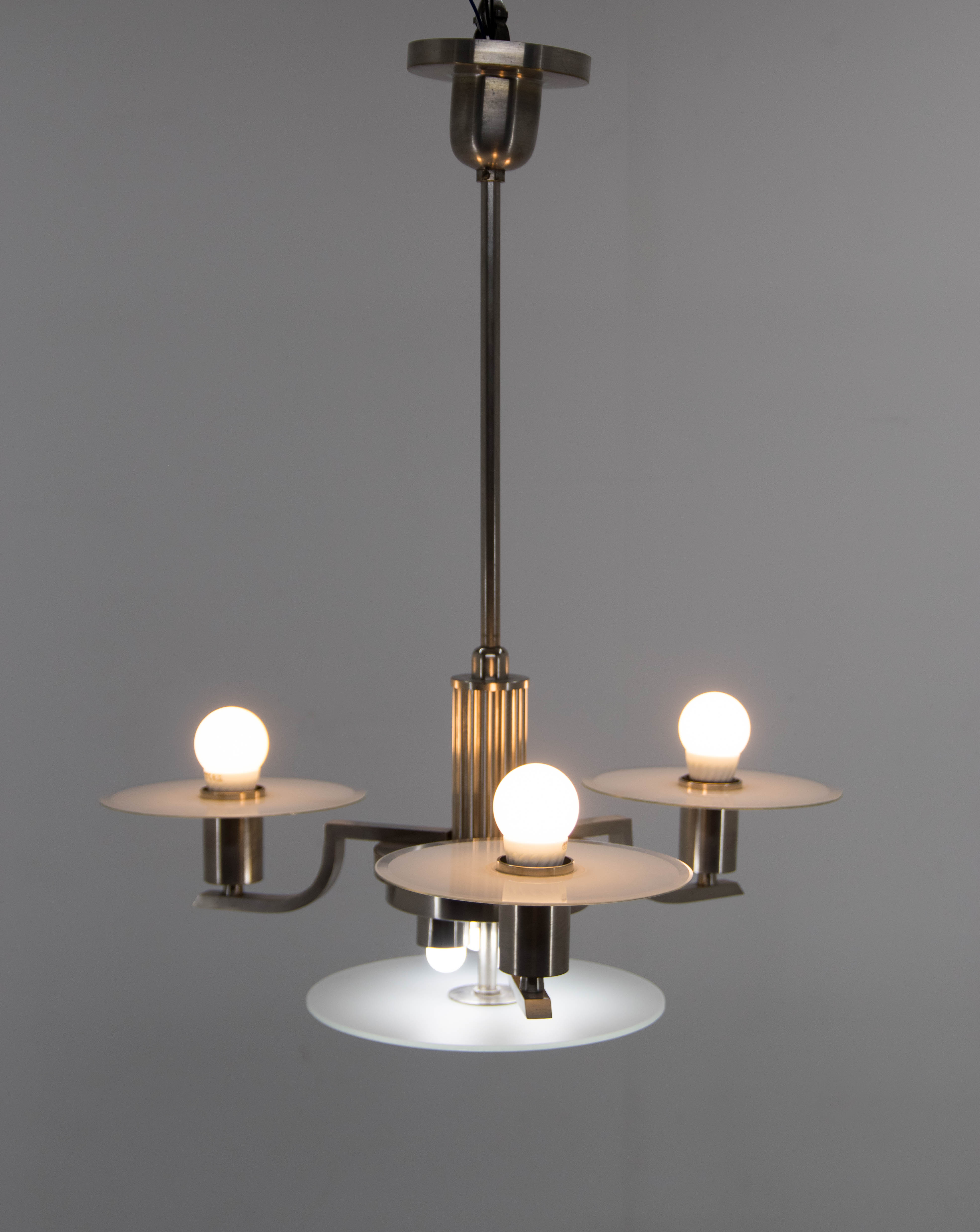 Art deco machine age chandelier, 1930, restored