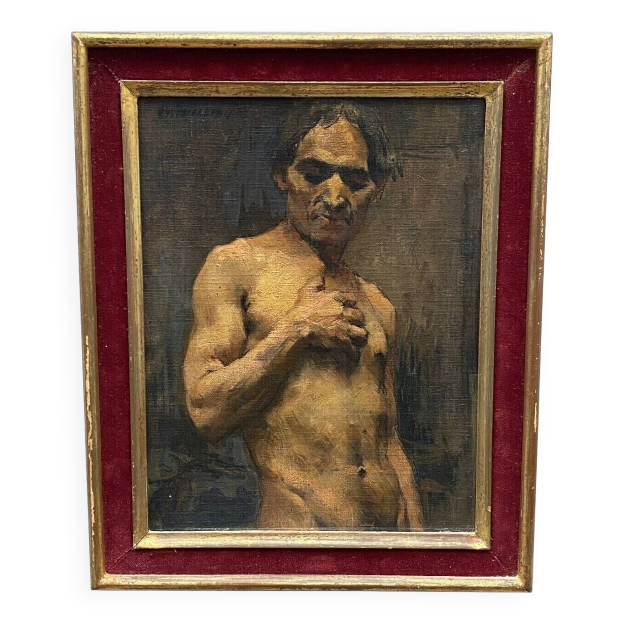 Oil on panel by Alain Beaufreton academic nude male