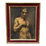 Oil on panel by Alain Beaufreton academic nude male
