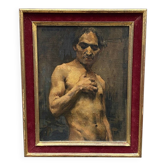 Oil on panel by Alain Beaufreton academic nude male