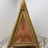 Lampe pyramide en bambou et tissus des années 70