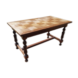 Vintage wooden table with checkerboard pattern