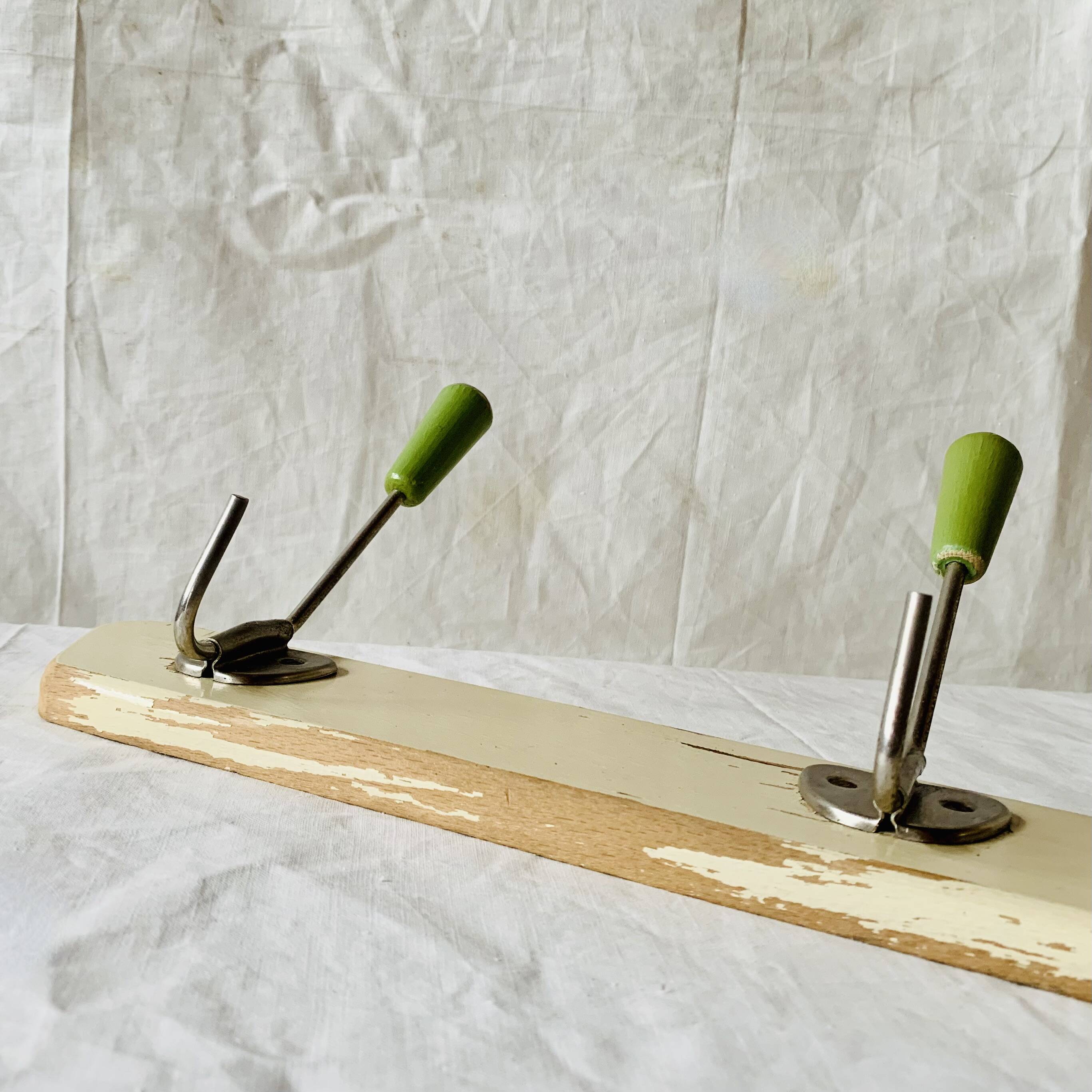 Vintage wooden wall coat rack - 3 hooks