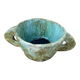 Stoneware bowl with handles, signed handmade ceramic.