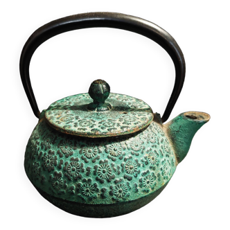 Green cast iron teapot signed
