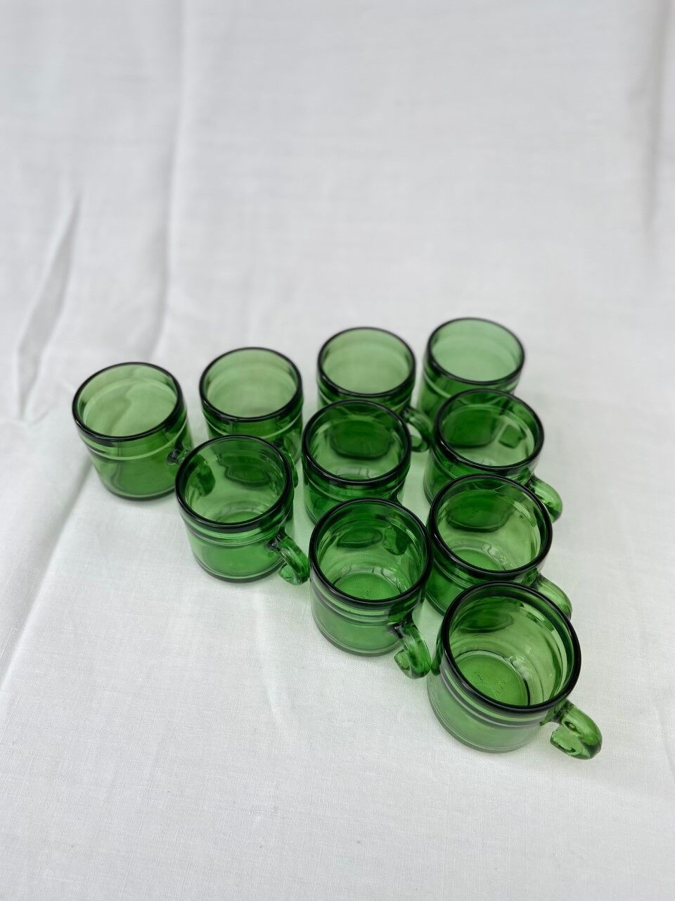 Lot of 10 vintage coffee cups green Duralex style