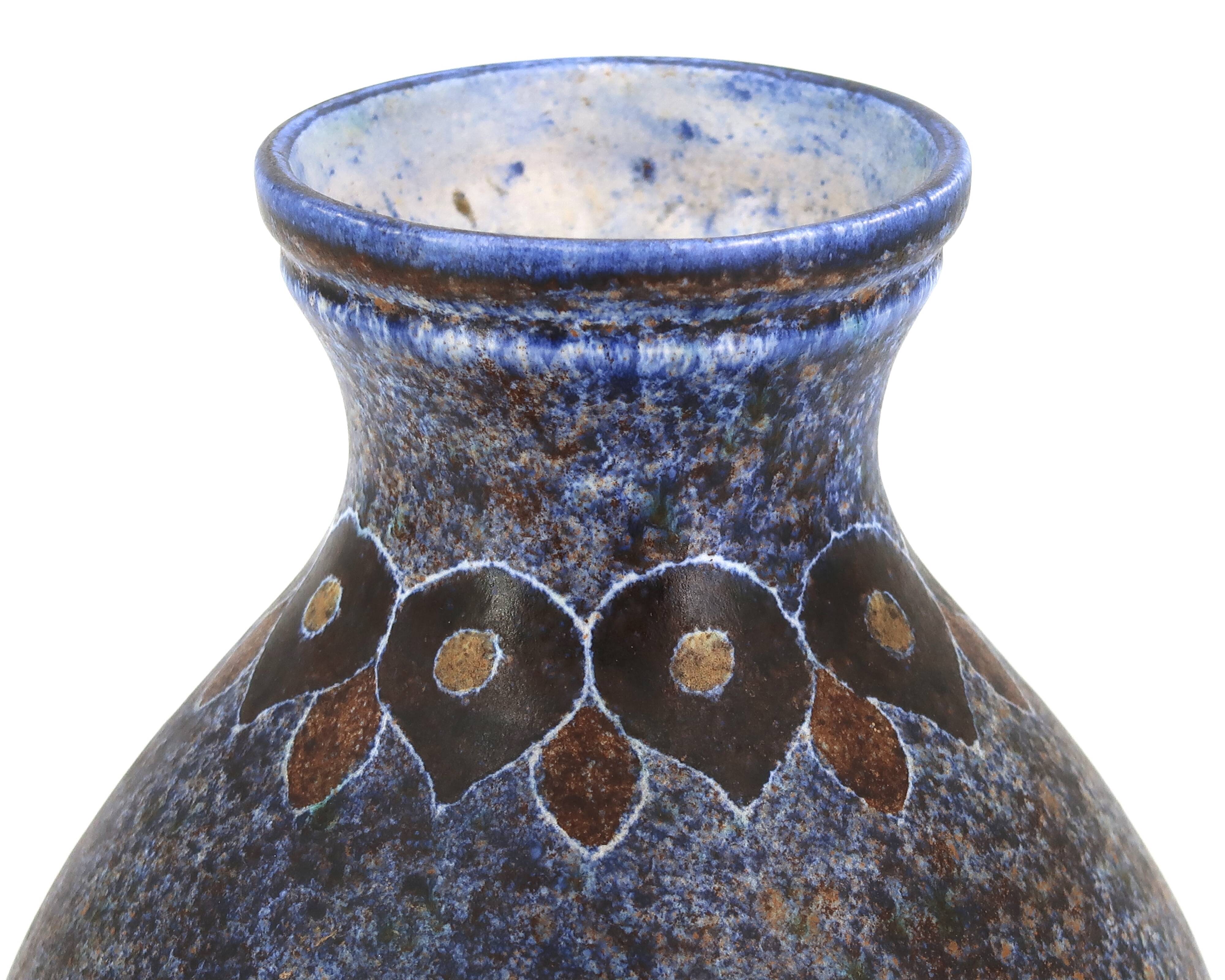 Blue speckled ceramic vase by Bernard Buffat, 1970s.