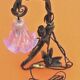 Art nouveau era wrought iron lamp tripod foot, decor foliage and roses