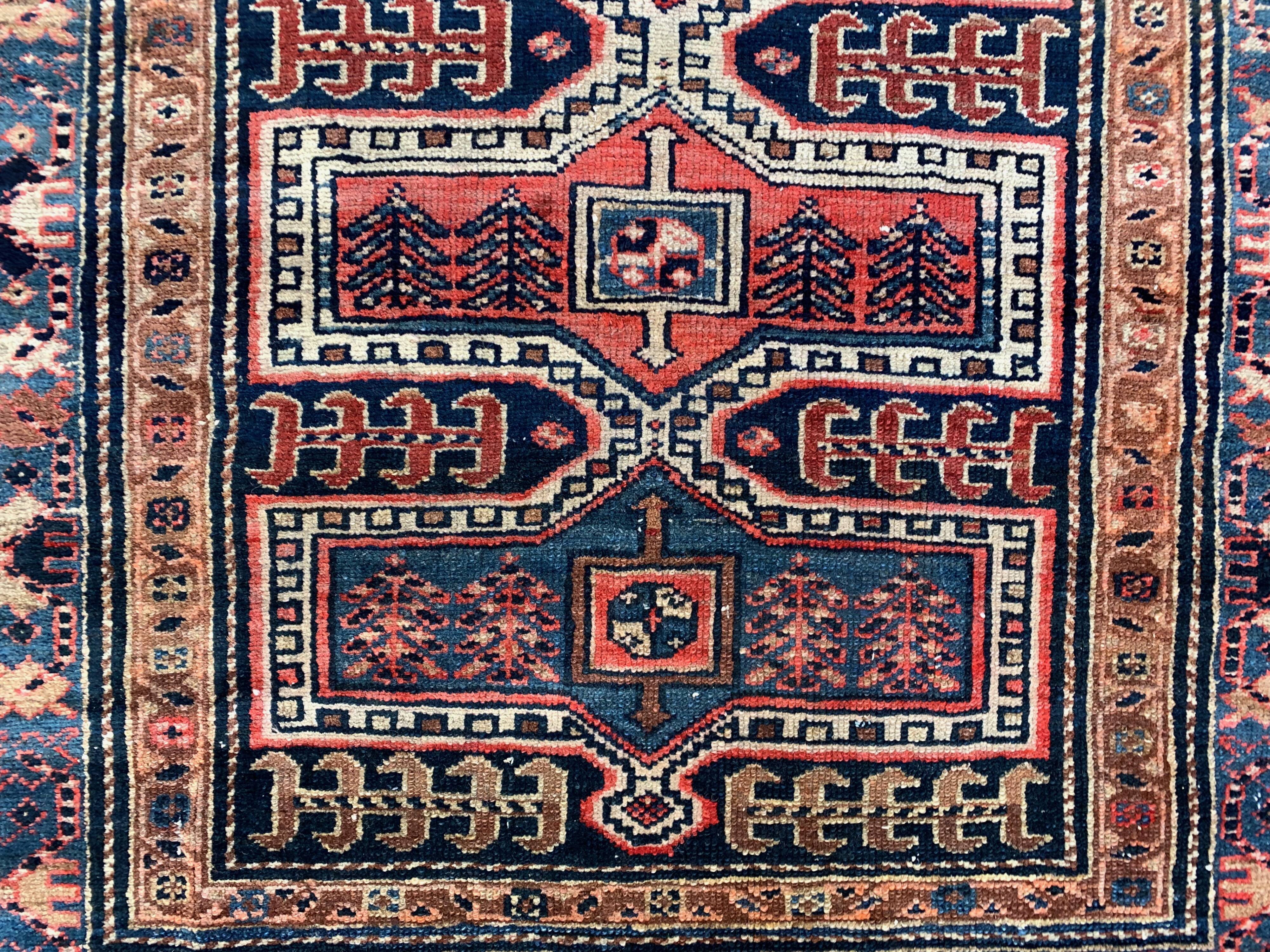 Vintage Karacah Rug 182x114 cm, medium, Tribal oriental Carpet  Red Navy Blue
