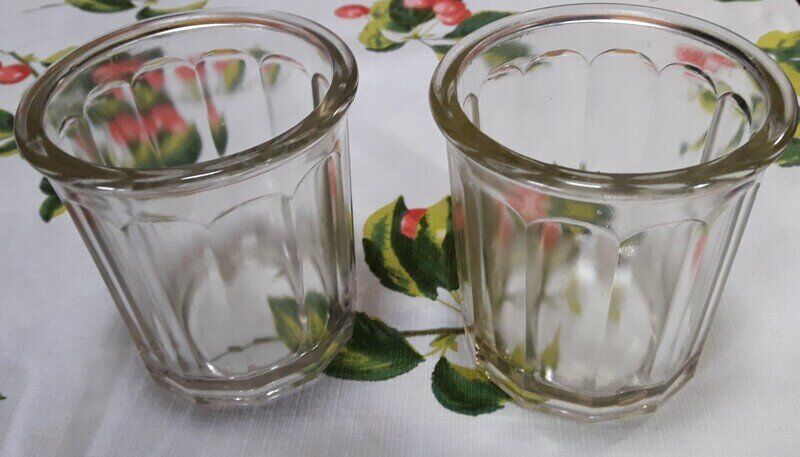 2 antique glass jam jars 500g