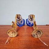 Pair of wall lights in bronze and marmoreal glass