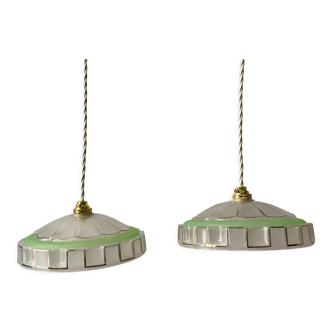 Pair of green granite glass suspensions 50-60s